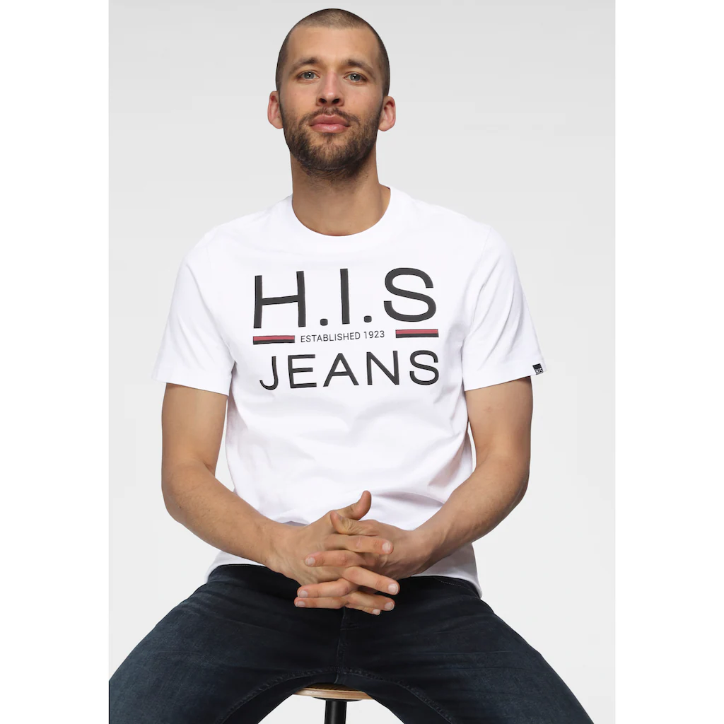 H.I.S Rundhalsshirt (Packung 2er-Pack) schmal geschnitten bedrucktes Design Rundhals aus Baumwolle