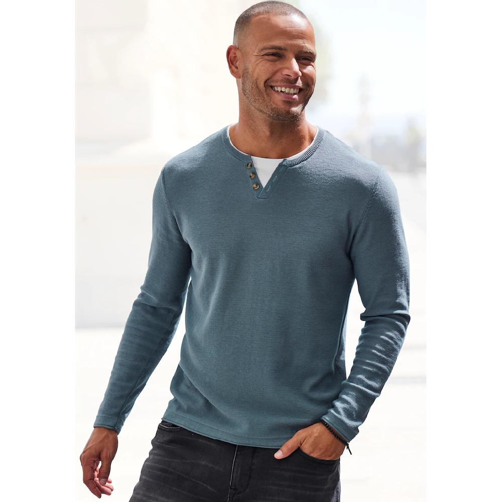 H.I.S Strickpullover Pullover mit hochwertiger Halslochverarbeitung in double-layer Optik