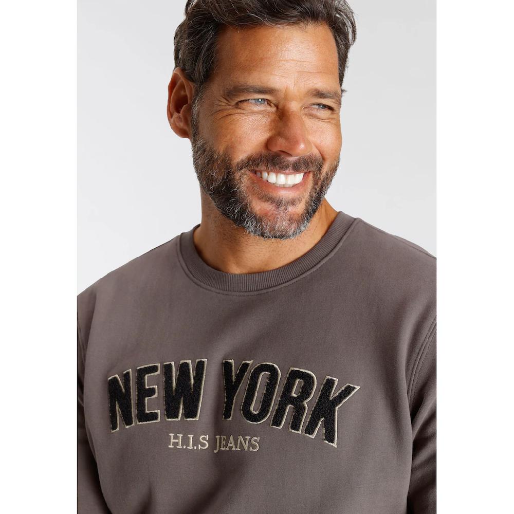 H.I.S Sweater Langarm Lockere Passform Bestickte Optik Rundhalsausschnitt ▷ Kaufen