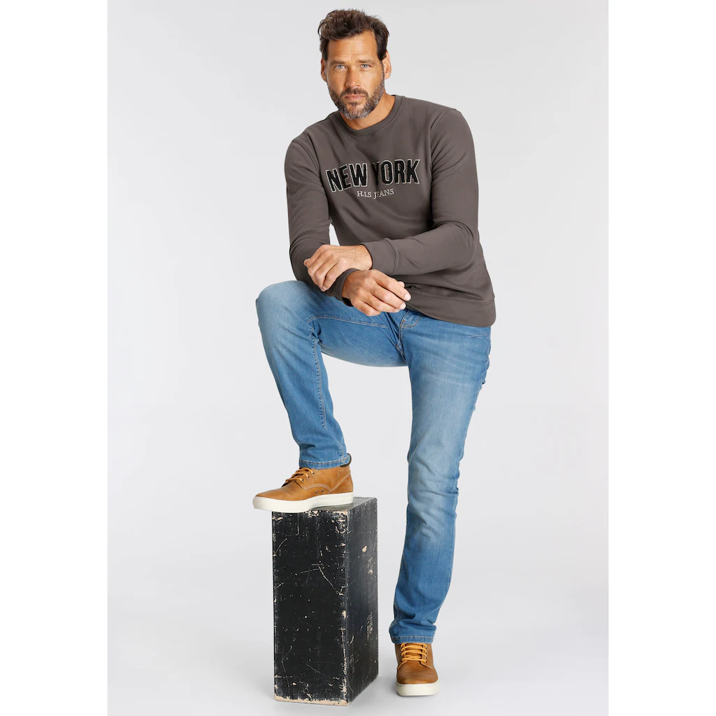 H.I.S Sweater Langarm Lockere Passform Bestickte Optik Rundhalsausschnitt ▷ Kaufen