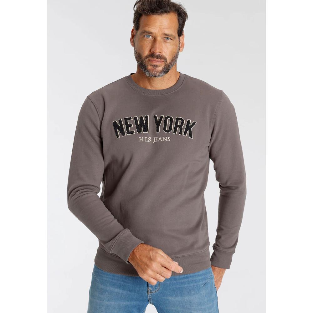 H.I.S Sweater Langarm lockere Passform bestickte Optik Rundhalsausschnitt ▷ kaufen