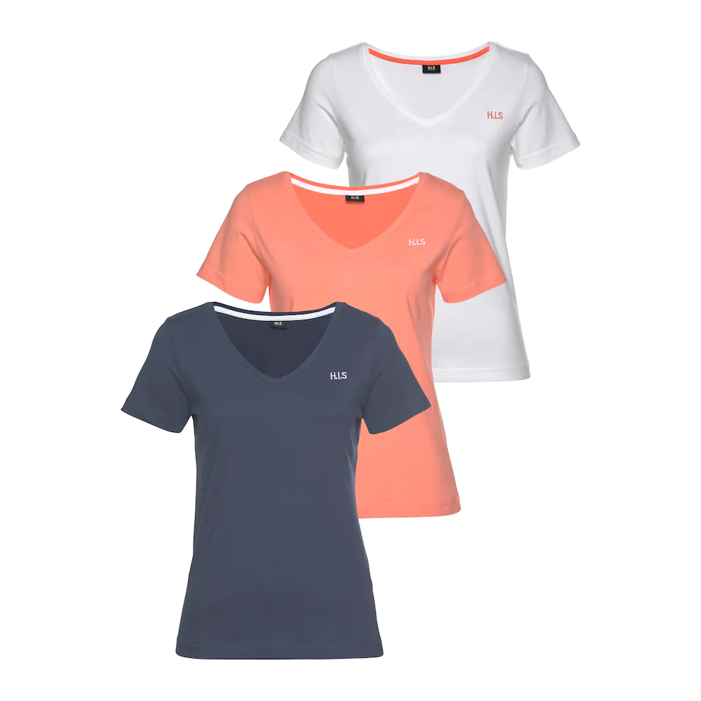 H.I.S T-Shirt »Essential-Basics« (Spar-Set 3er-Pack) hüftlange Passform figurumspielender Schnitt aus 100% Baumwolle