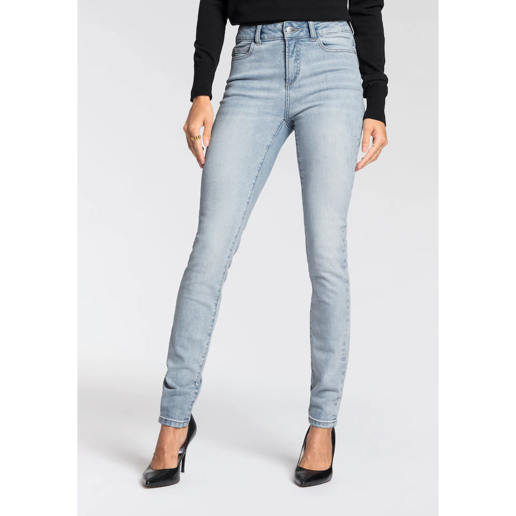 HECHTER PARIS Skinny-fit-Jeans hohe Leibhöhe knöchellang elastischer Twill-Stoff Used-Waschung