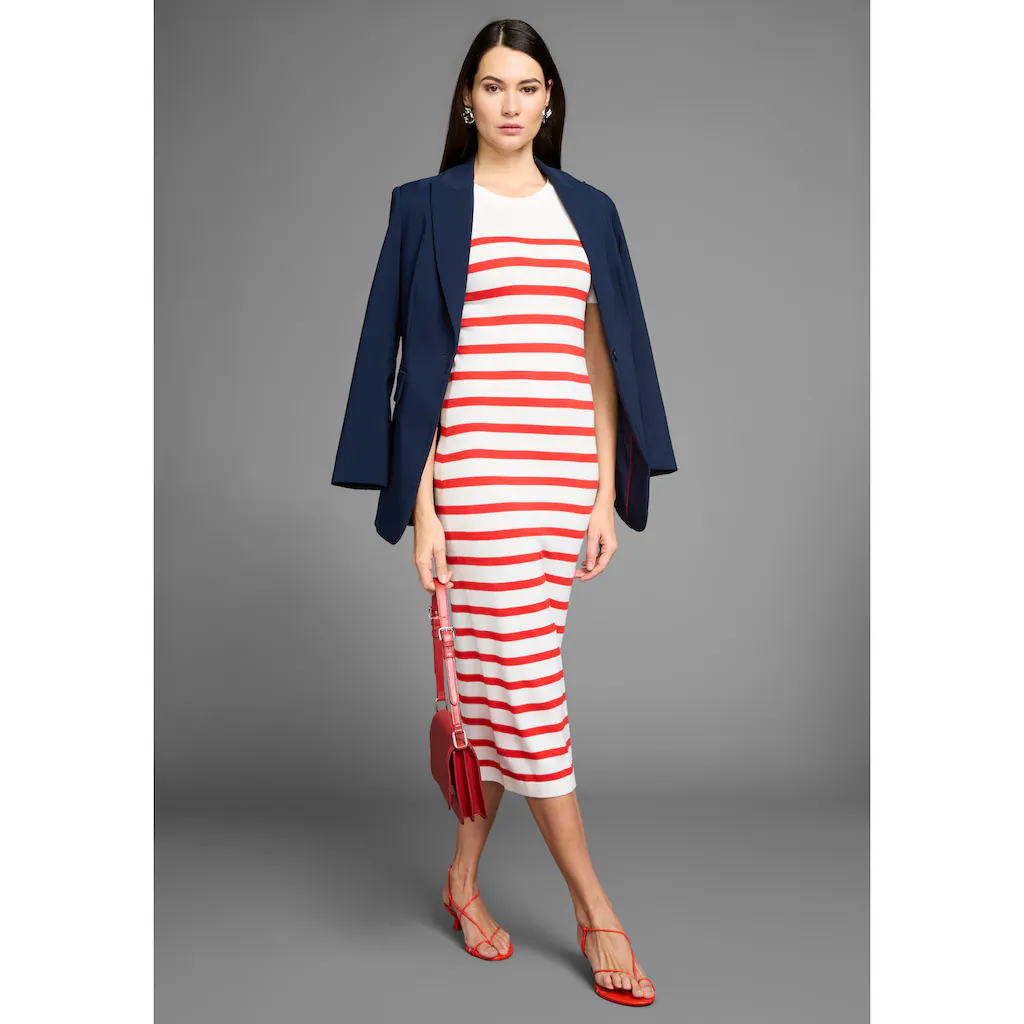 HECHTER PARIS Strickkleid Wadenlang Modern Aus Viskosemischung Kurzarm