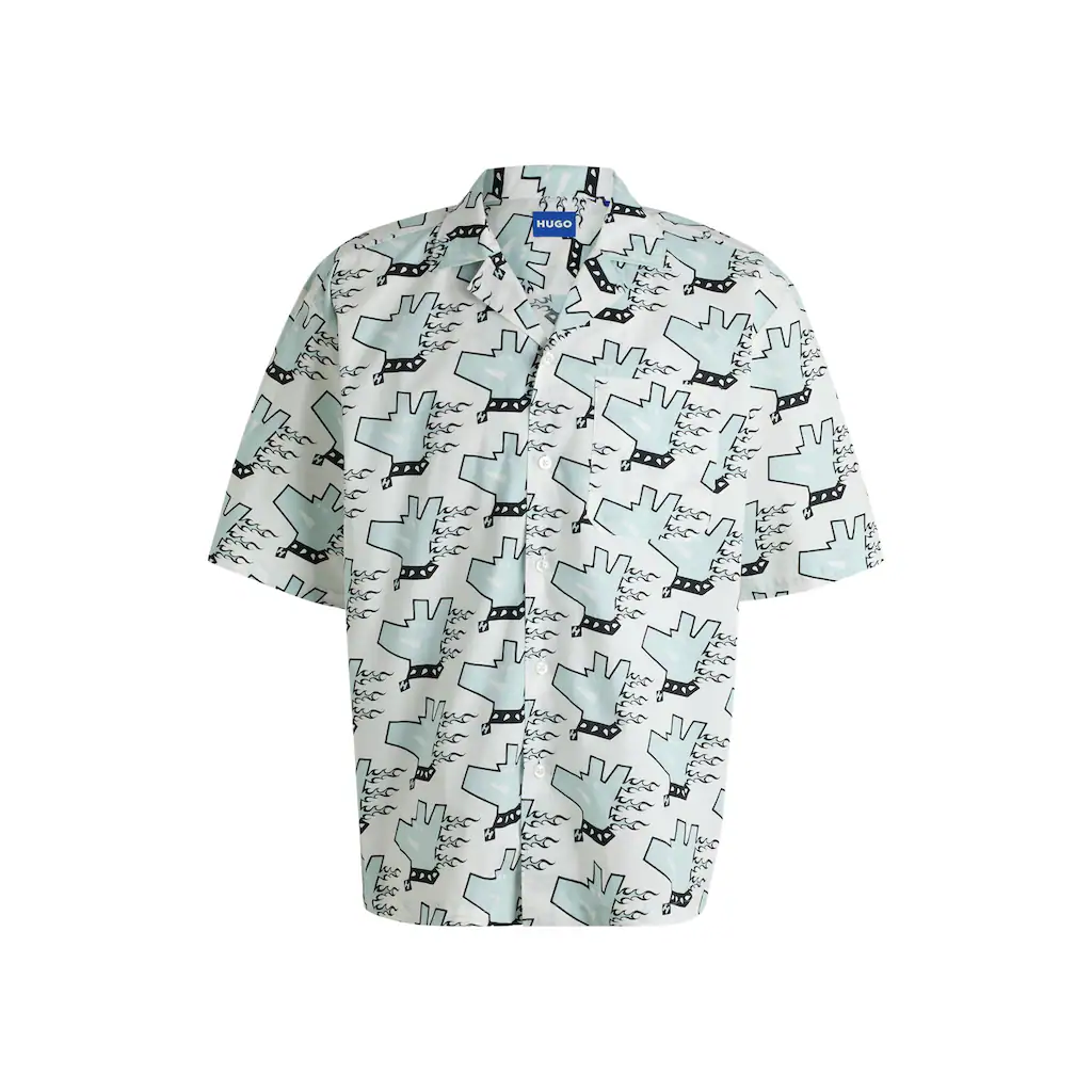 HUGO Blue Kurzarmhemd »Eligino« Mit Allover Print HUGO Doggo Dogprint ▷ Kaufen