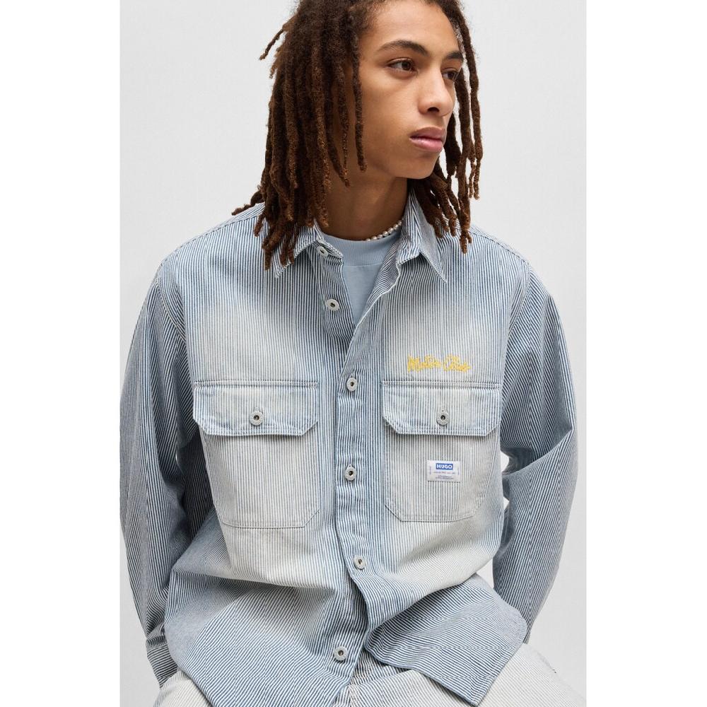 HUGO Blue Langarmhemd »Ebolt« Mit HUGO Badge Overshirt Skater Baggy Pinstripe ▷ Bestellen