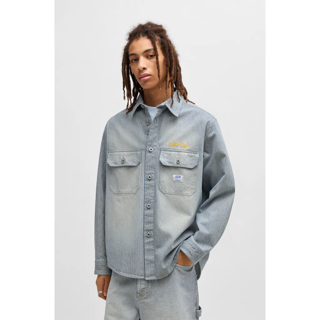 HUGO Blue Langarmhemd »Ebolt« mit HUGO Badge Overshirt Skater Baggy Pinstripe ▷ bestellen