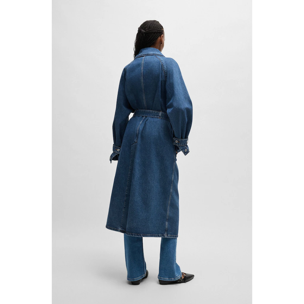 HUGO Blue Trenchcoat »Garena_1_B« Mit Taillengürtel All Over Denim Fashion Piece Jeanstrenchcoat