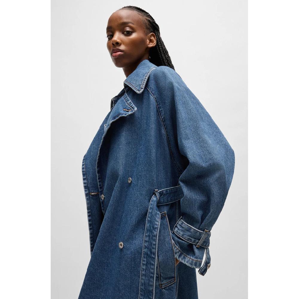 HUGO Blue Trenchcoat »Garena_1_B« Mit Taillengürtel All Over Denim Fashion Piece Jeanstrenchcoat