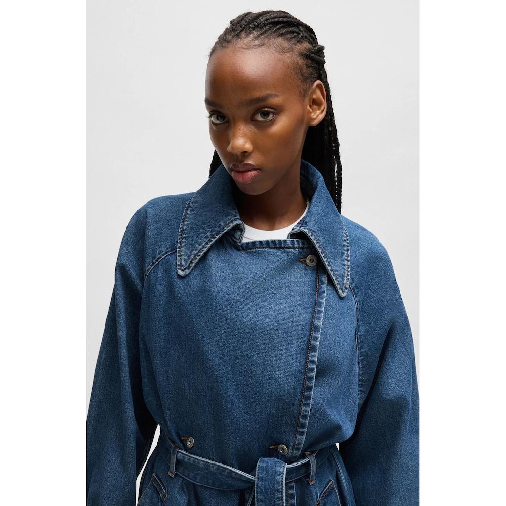 HUGO Blue Trenchcoat »Garena_1_B« Mit Taillengürtel All Over Denim Fashion Piece Jeanstrenchcoat