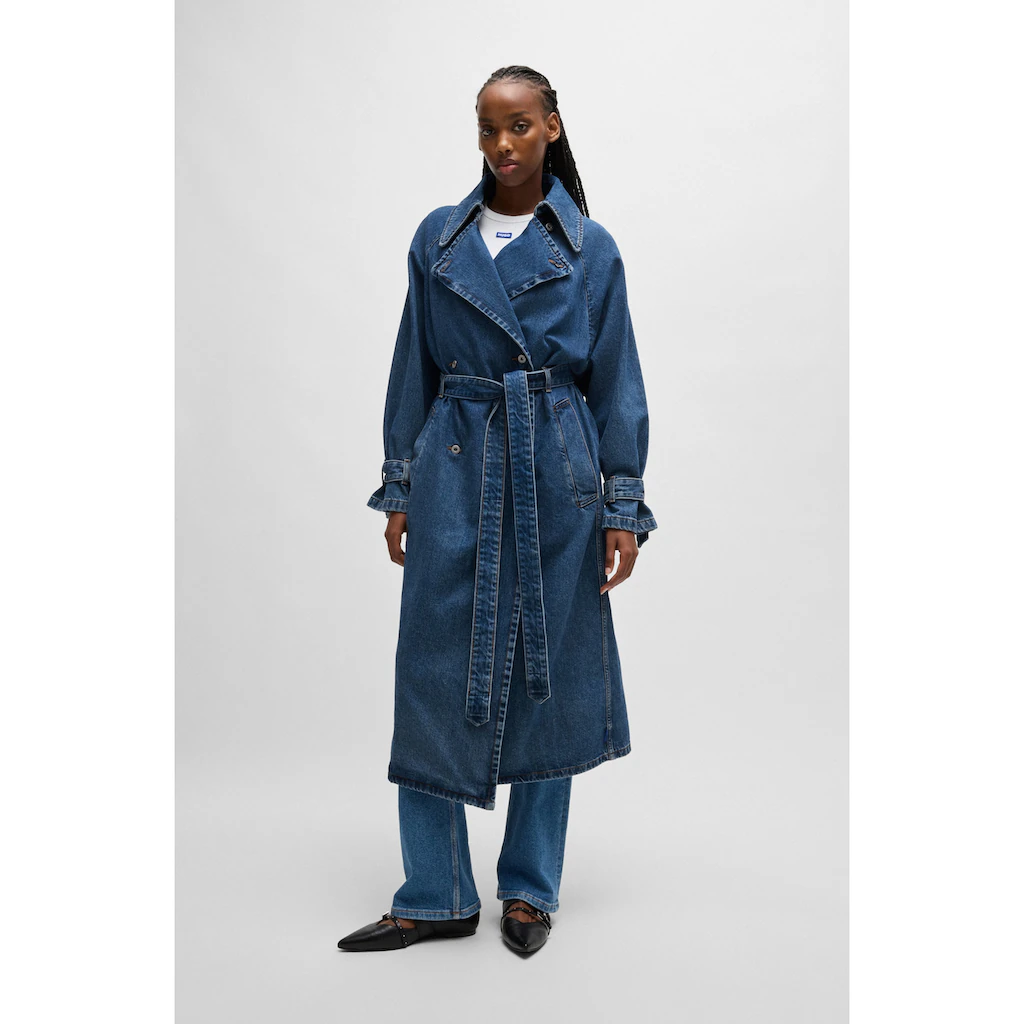 HUGO Blue Trenchcoat »Garena_1_B« mit Taillengürtel All Over Denim Fashion Piece Jeanstrenchcoat