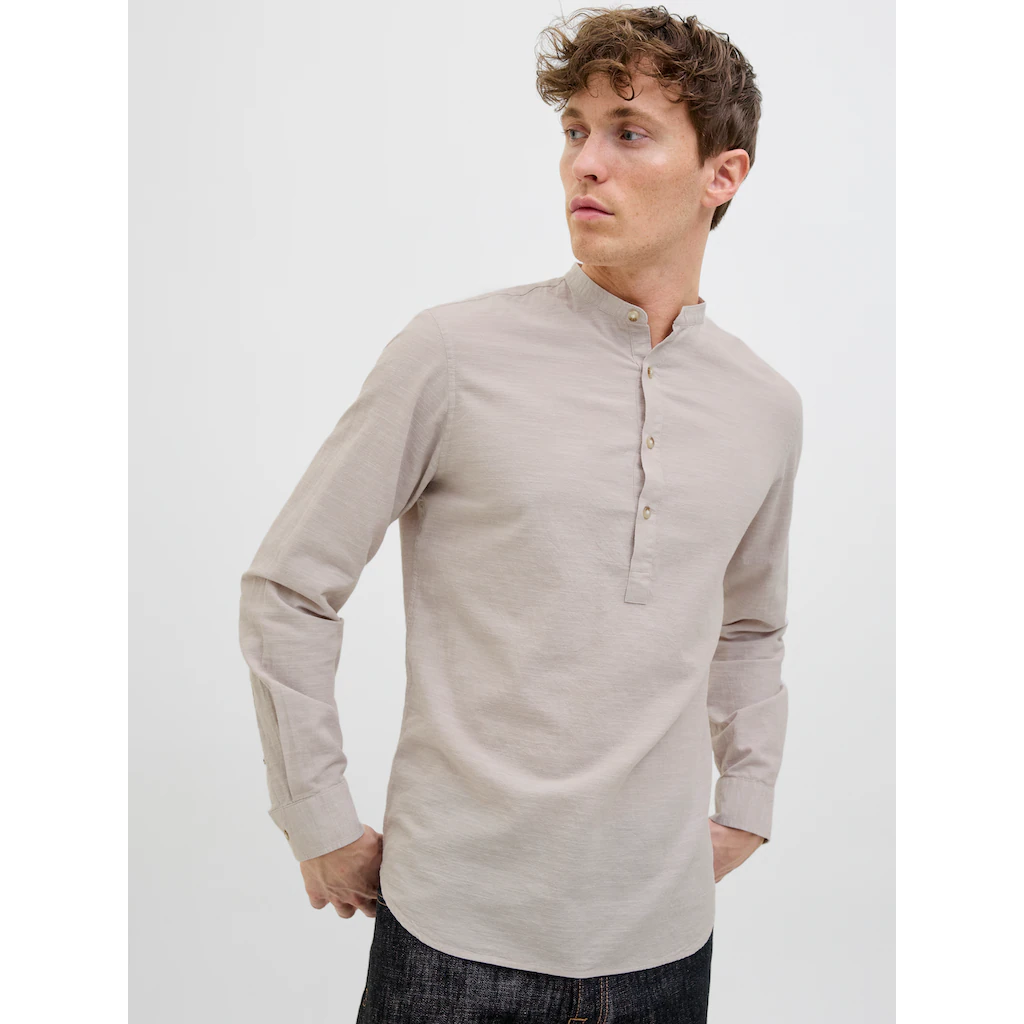 Jack & Jones Langarmhemd »JJESUMMER HALF PLACKET SHIRT LS SN« Mit Bandkragen ▷ Für