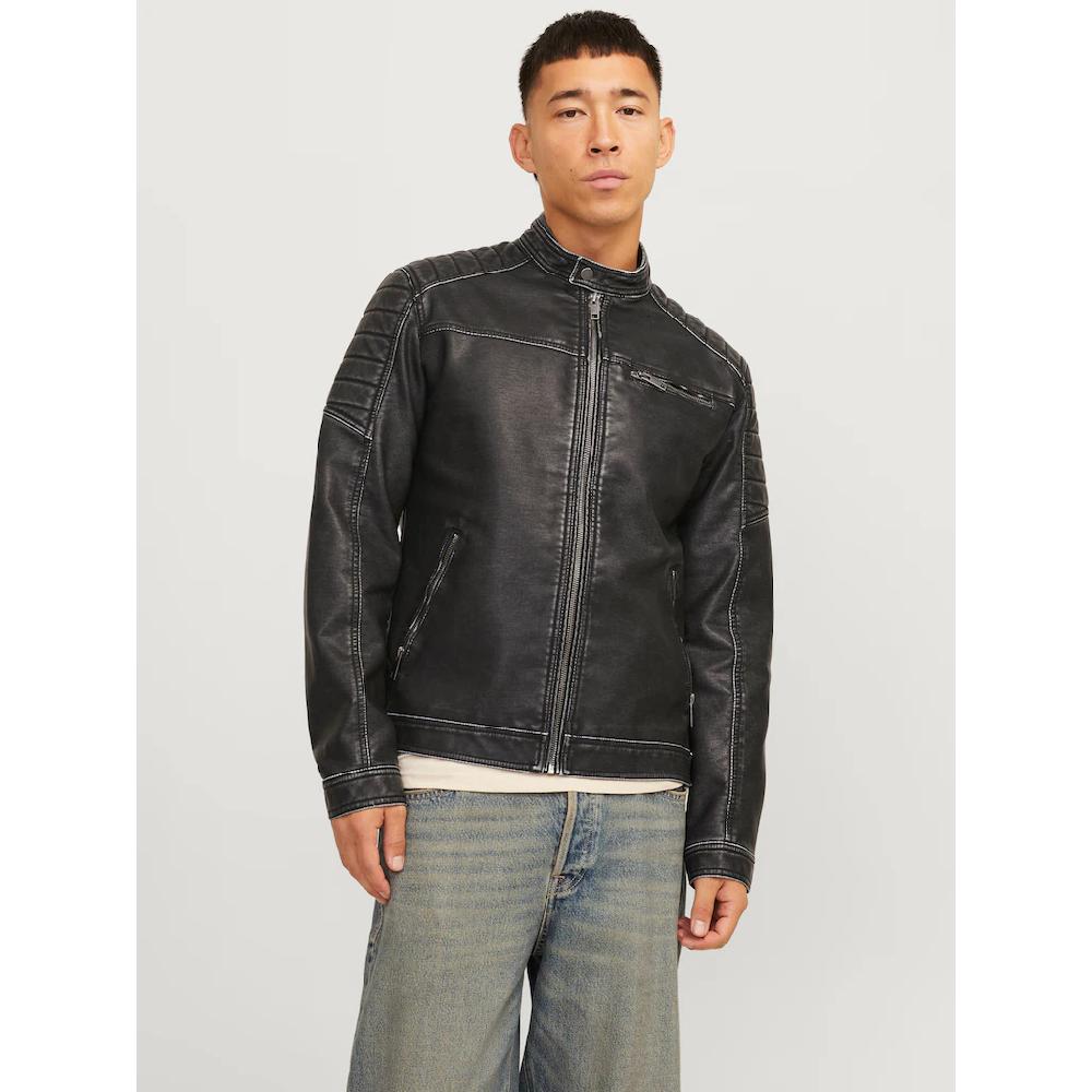 Jack & Jones Lederimitatjacke »JJEROCKY WASHED PU JACKET NOOS« ohne Kapuze mit Bandkragen ▷ für