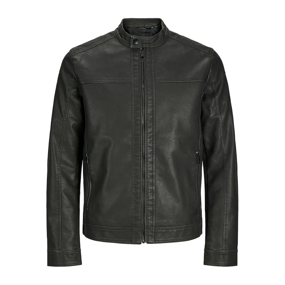 Jack & Jones Lederimitatjacke »JJEWARNER WASHED PU JACKET NOOS« ohne Kapuze mit Bandkragen ▷ bestellen