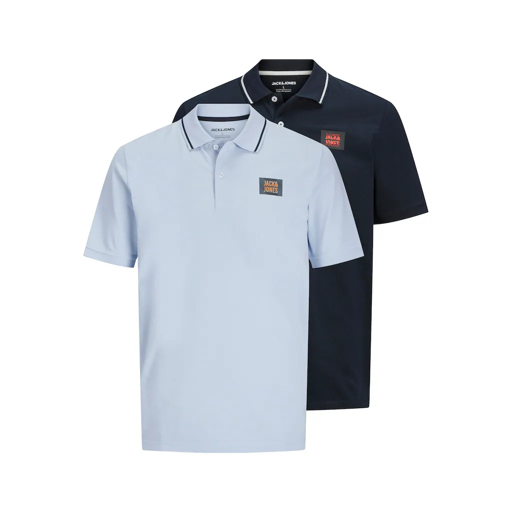 Jack & Jones PlusSize Poloshirt »JJHUDSON POLO SS 2PK MP PLS« (2 tlg.) aus Pikeequalität
