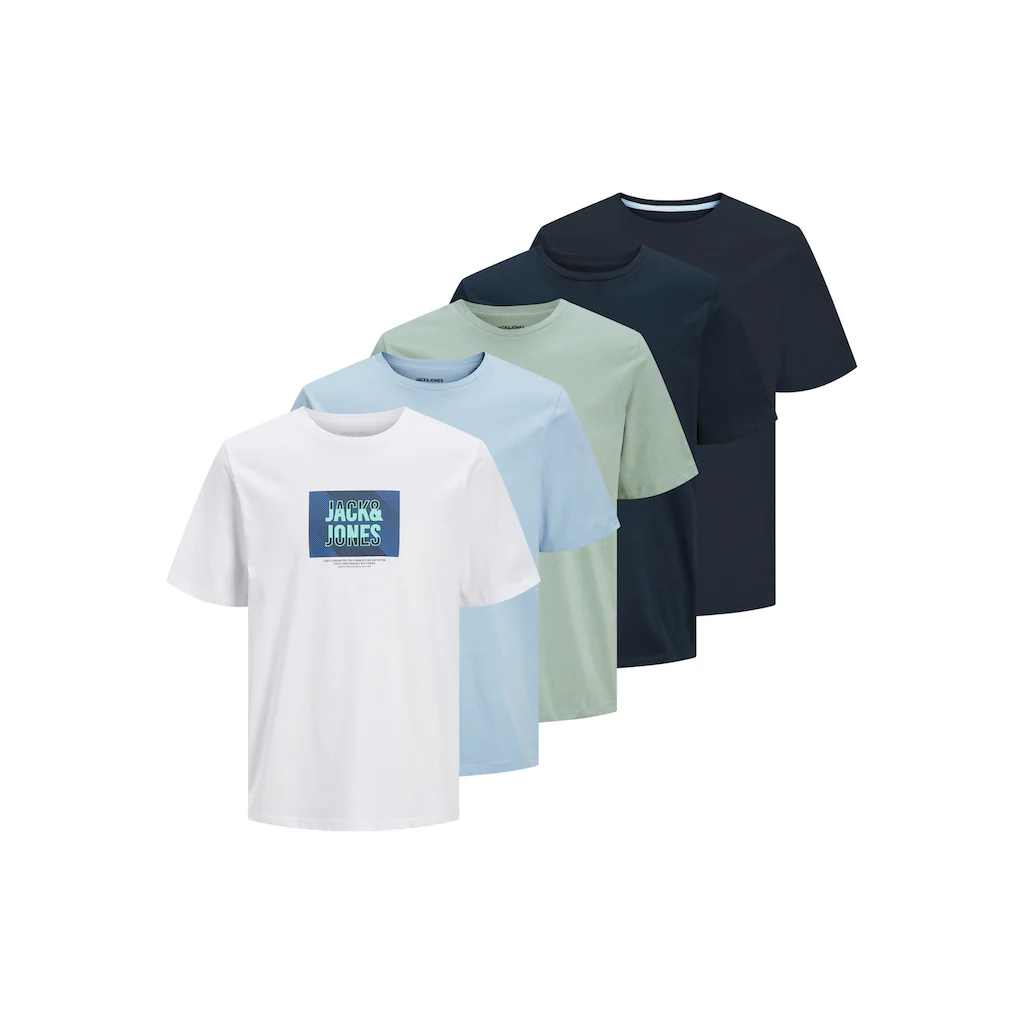 Jack & Jones PlusSize T-Shirt »JJHUDSON TEE SS CREW NECK 5PK MP PLS« (Packung 5 tlg.)