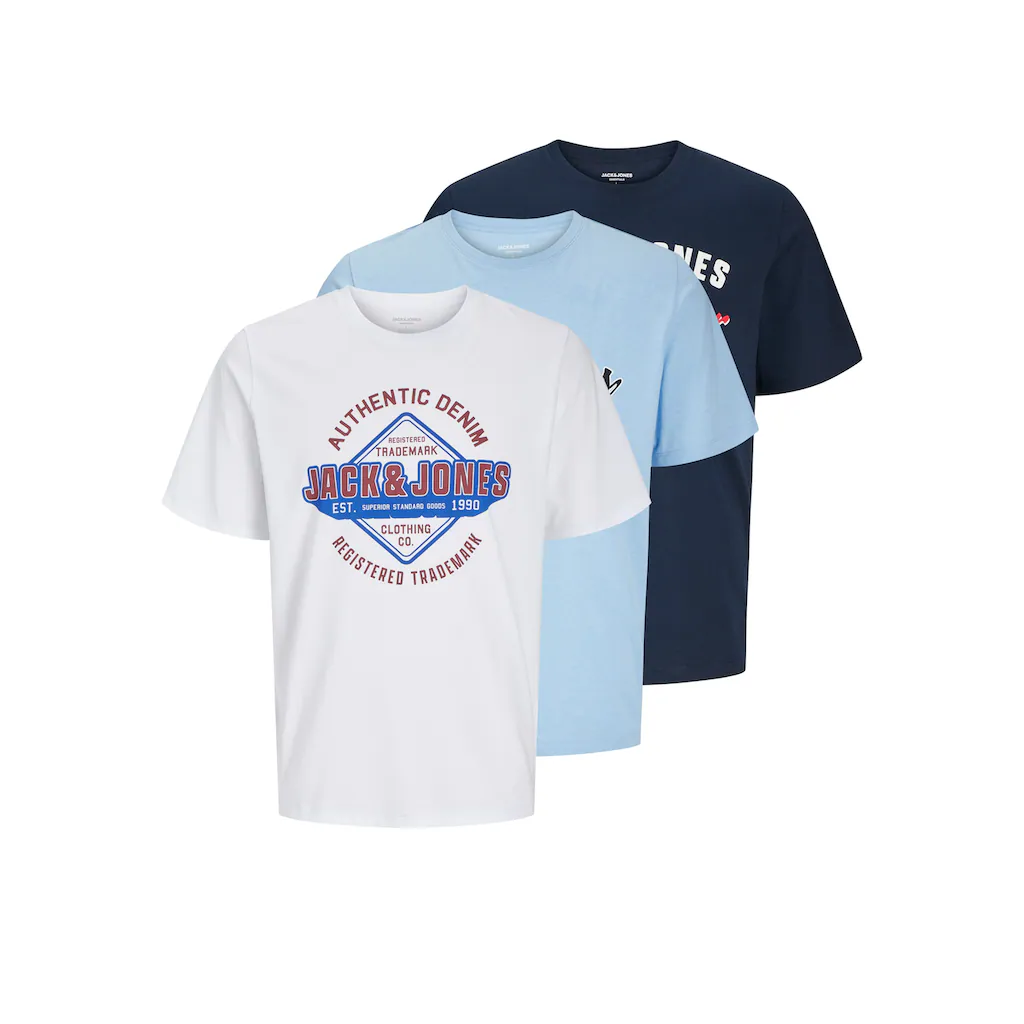 Jack & Jones Rundhalsshirt »JJELOGO TEE SS O-NECK 2 COL SS25 3PK MP« (Packung 3 tlg.)