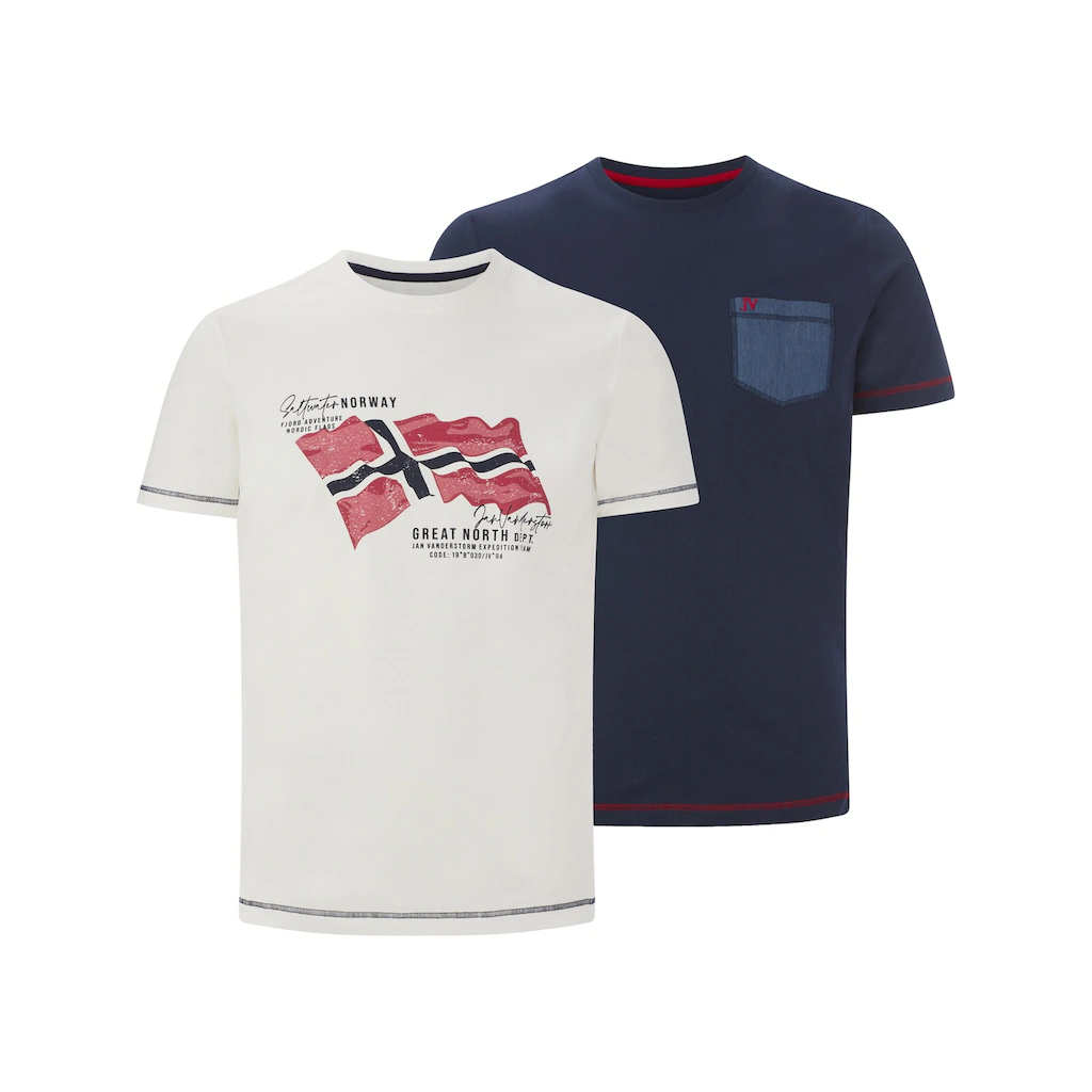 Jan Vanderstorm T-Shirt »Doppelpack T-Shirt BALDEN« (2 Tlg.) Mit Brusttasche