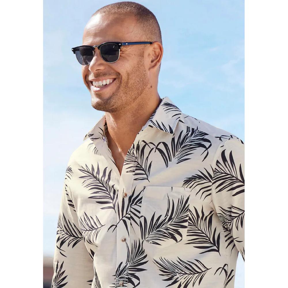 John Devin Hawaiihemd »Regular Fit « Langarm Freizeithemd Mit Palmenprint Aus Reiner Baumwolle
