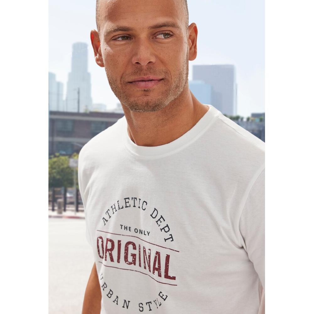 John Devin T-Shirt »Regular Fit « Kurzarm Freizeitshirt Mit Rundhals Frontprint Reine Baumwolle ▷ Für
