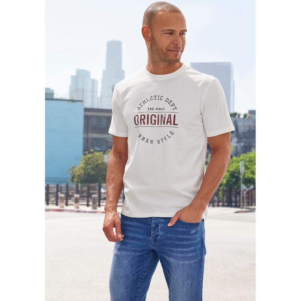 John Devin T-Shirt »Regular Fit « Kurzarm Freizeitshirt Mit Rundhals Frontprint Reine Baumwolle ▷ Für
