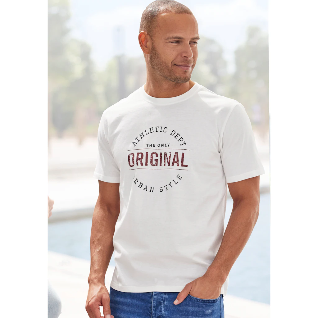 John Devin T-Shirt »Regular Fit « Kurzarm Freizeitshirt mit Rundhals Frontprint reine Baumwolle ▷ für