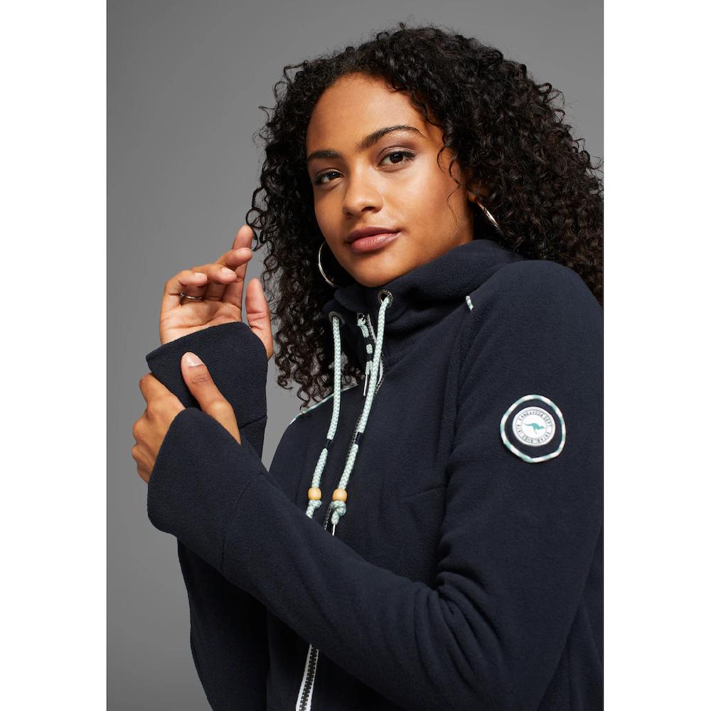 KangaROOS Fleecejacke Mit Kapuze Aus Polyester Figurbetonte Passform Mit Kapuze Und Kordelzug