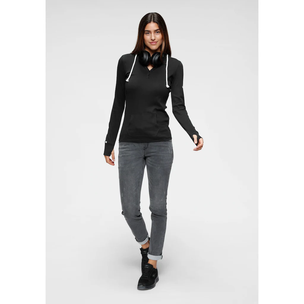 KangaROOS Kapuzenshirt Langarm Mit Daumenlöchern Figurbetonter Schnitt Aus Jerseystoff