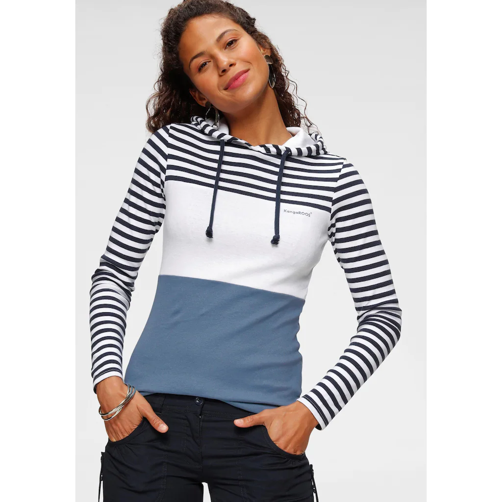 KangaROOS Kapuzenshirt Langarm sehr figurbetont mit Colourblocking-Optik