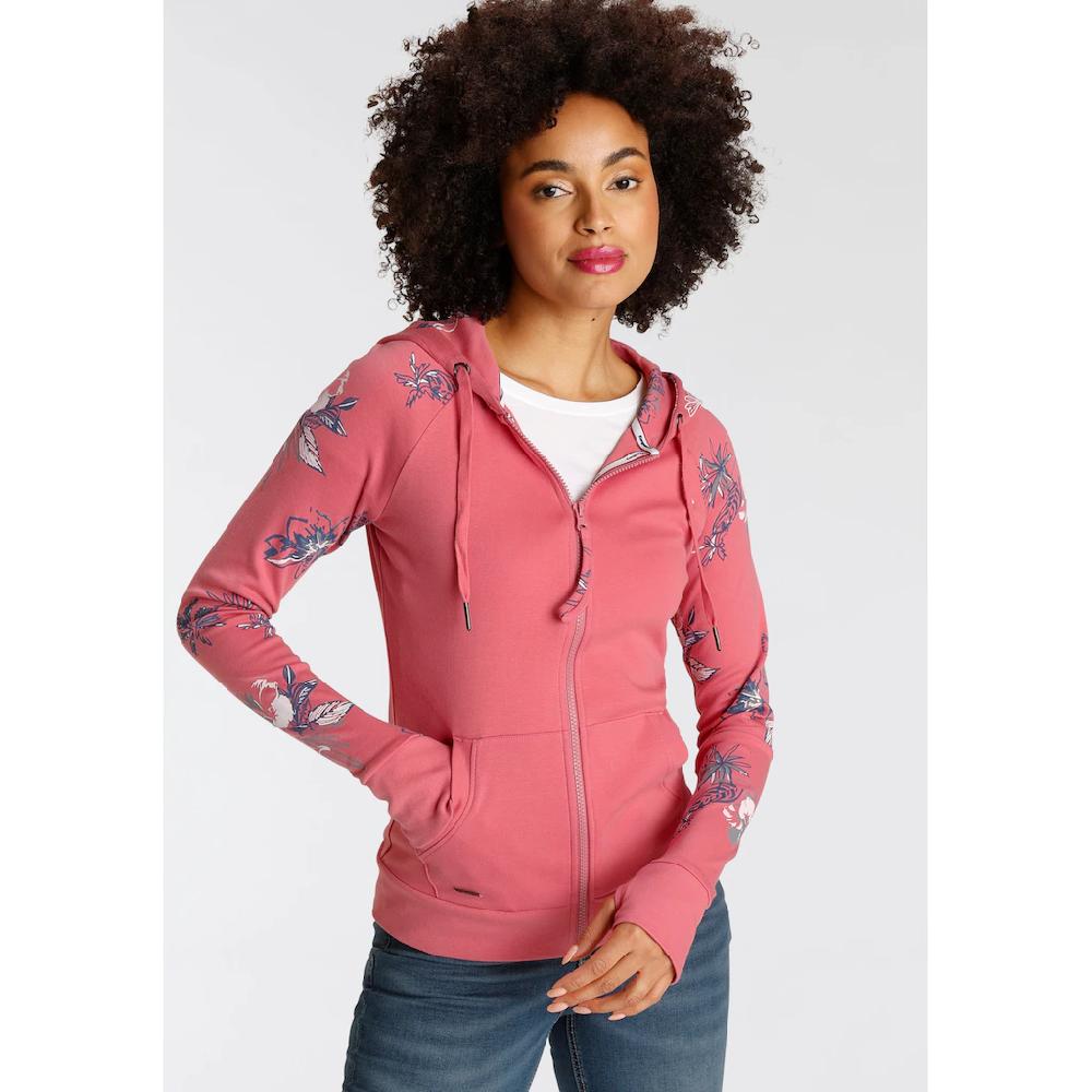 KangaROOS Kapuzensweatjacke mit blumigem Druck im Hawaii-Look