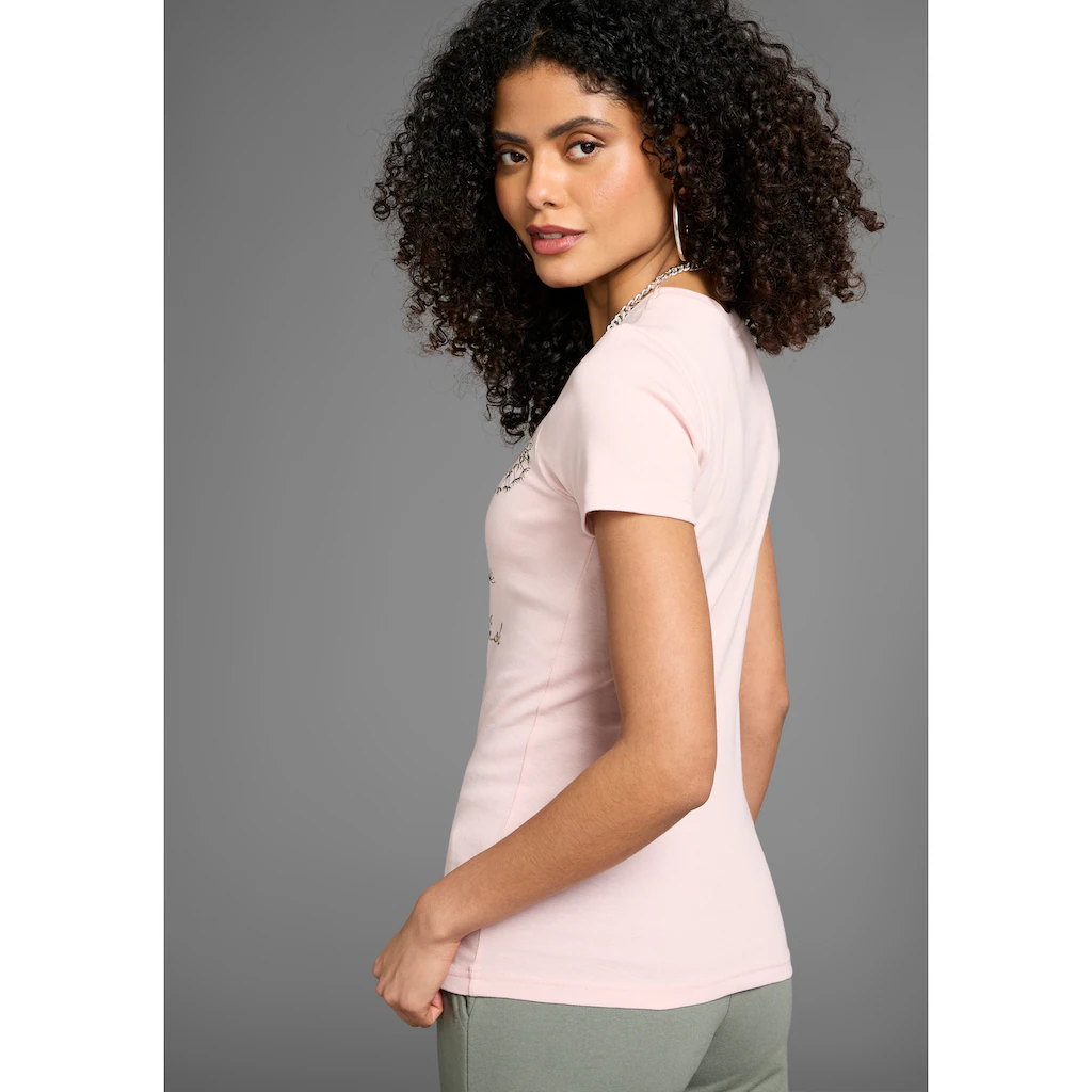 KangaROOS Kurzarmshirt Sehr Figurbetonte Passform Bedruckte Melierte Und Metallic Optik