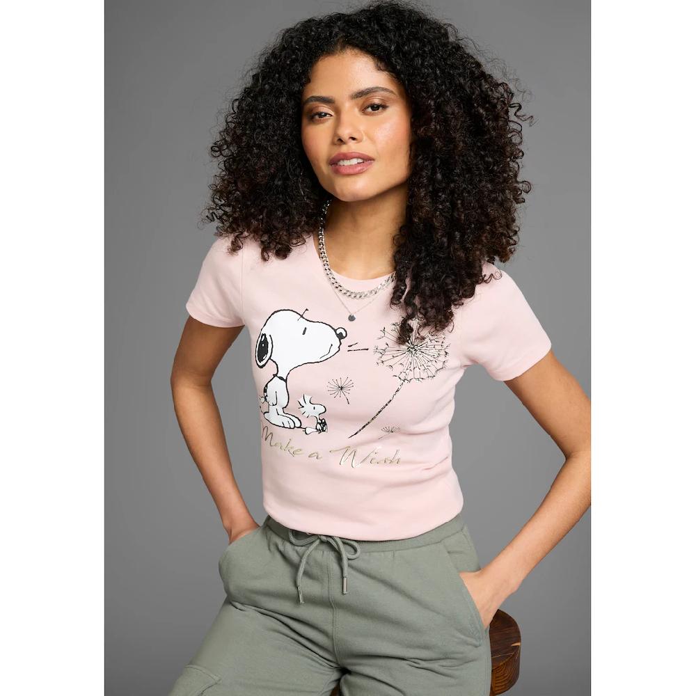 KangaROOS Kurzarmshirt sehr figurbetonte Passform bedruckte melierte und metallic Optik
