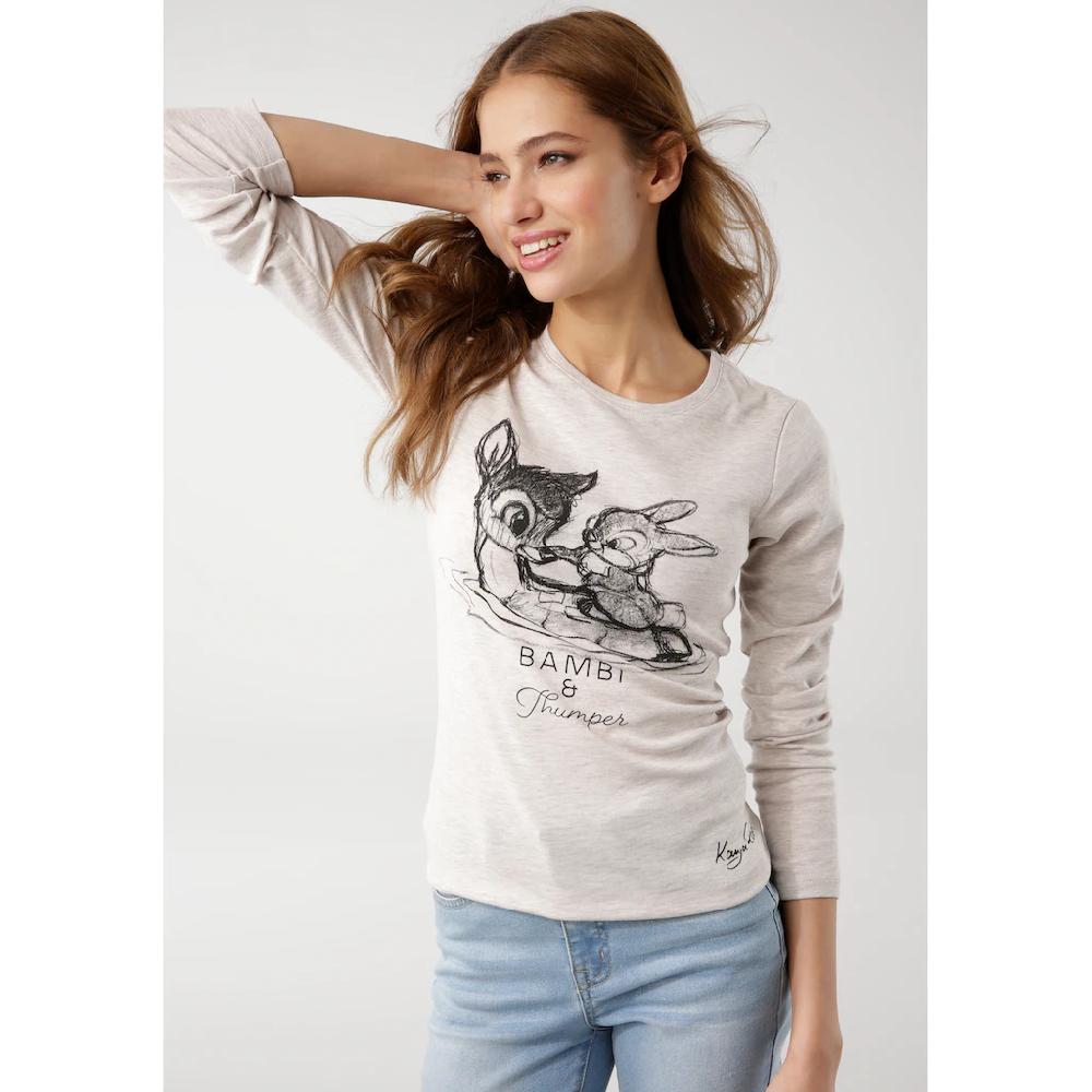 KangaROOS Langarmshirt »Bambi & Klopfer« Langarm Sehr Figurbetont Unifarben Rundhalsausschnitt