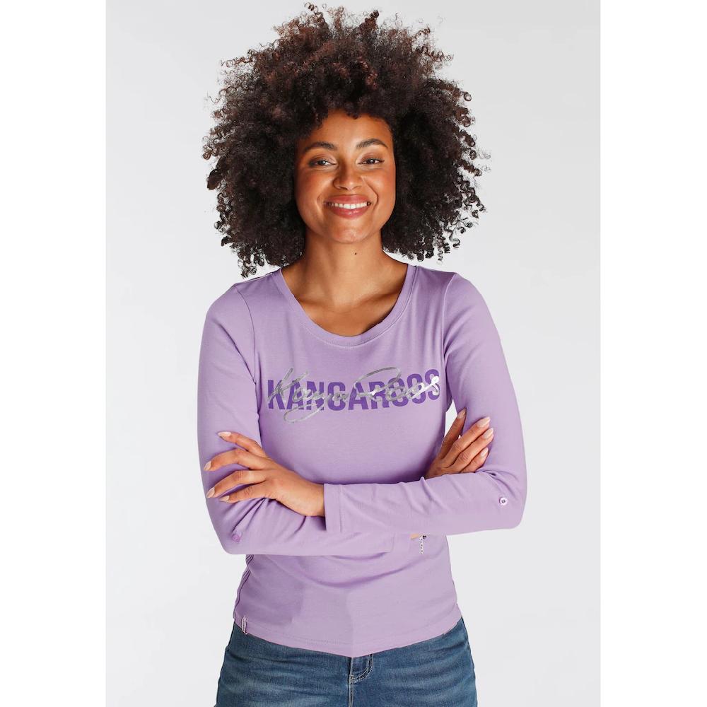 KangaROOS Langarmshirt Krempelbare Ärmel Figurbetonter Schnitt Rundhalsausschnitt