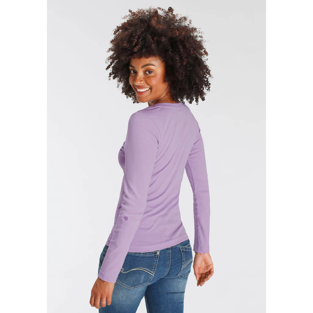 KangaROOS Langarmshirt Krempelbare Ärmel Figurbetonter Schnitt Rundhalsausschnitt