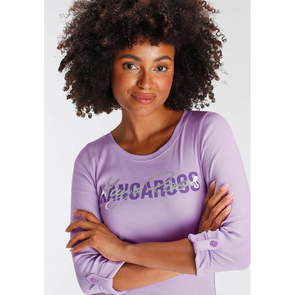 KangaROOS Langarmshirt Krempelbare Ärmel Figurbetonter Schnitt Rundhalsausschnitt