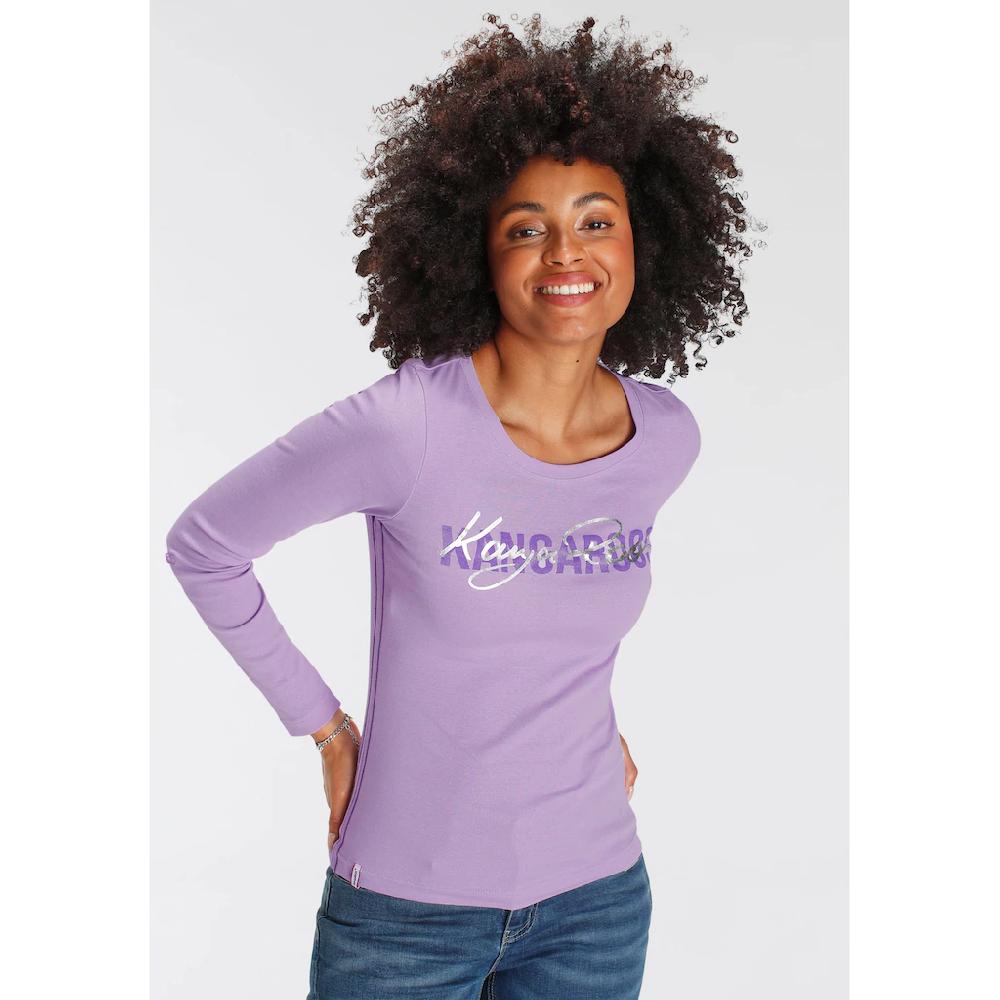 KangaROOS Langarmshirt krempelbare Ärmel figurbetonter Schnitt Rundhalsausschnitt