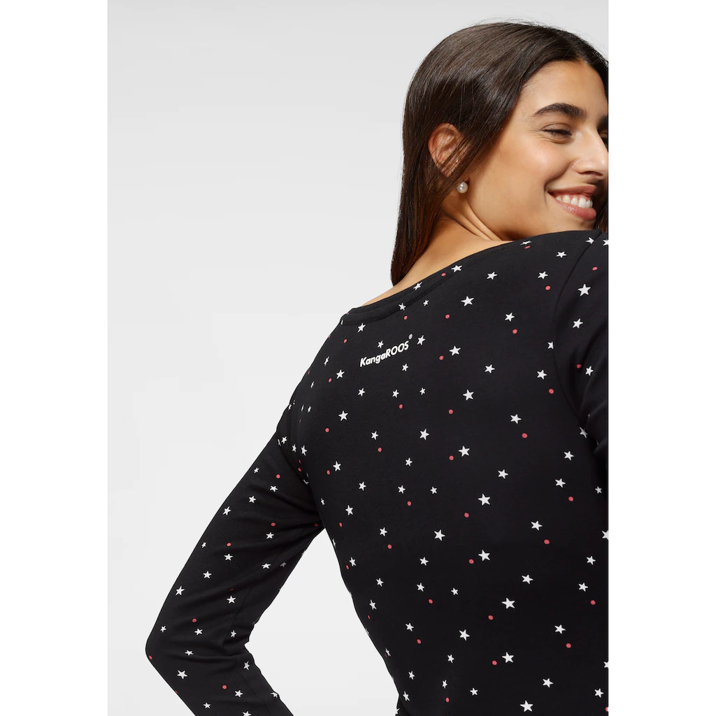 KangaROOS Langarmshirt Krempelbare Ärmel Sehr Figurbetont Aus Elastischer Rippware