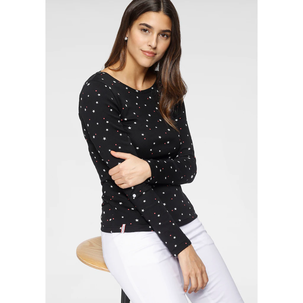 KangaROOS Langarmshirt Krempelbare Ärmel Sehr Figurbetont Aus Elastischer Rippware