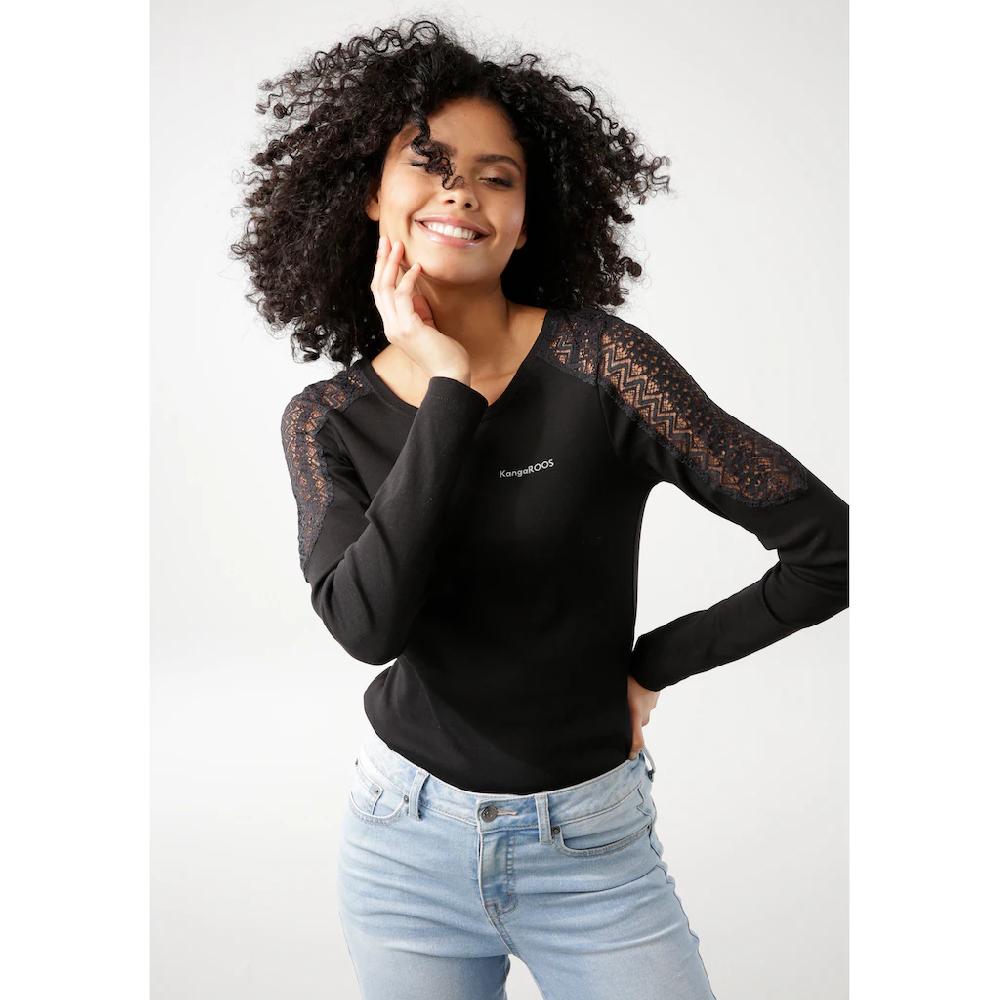 KangaROOS Langarmshirt Langarm Sehr Figurbetonte Passform Aus Rippware