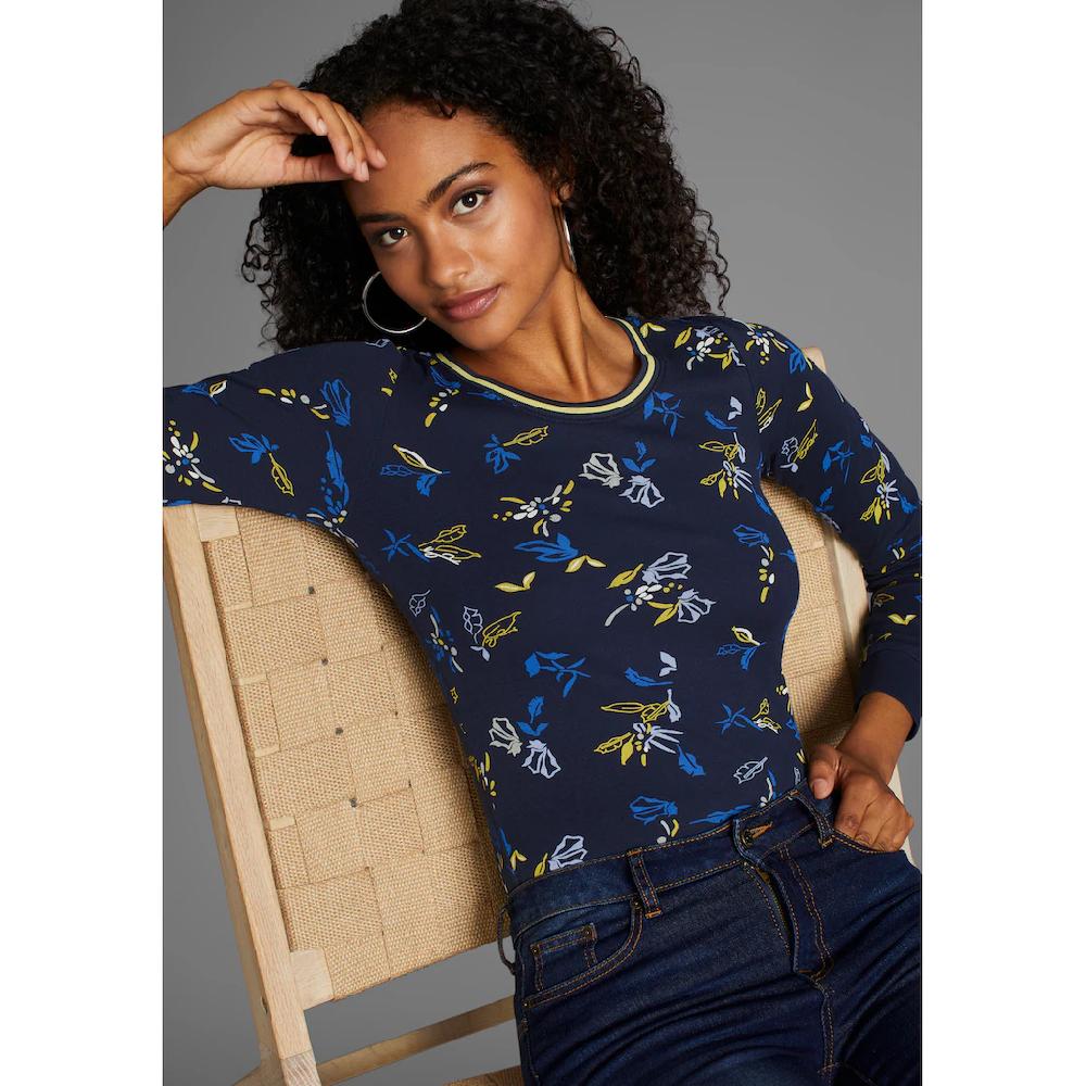 KangaROOS Langarmshirt mit Allover-Print und Kontrastdetails