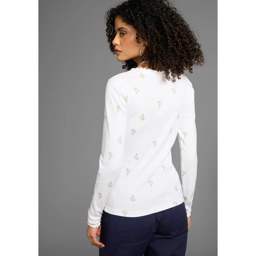 KangaROOS Langarmshirt Mit Blumendruck Und Knopfleiste