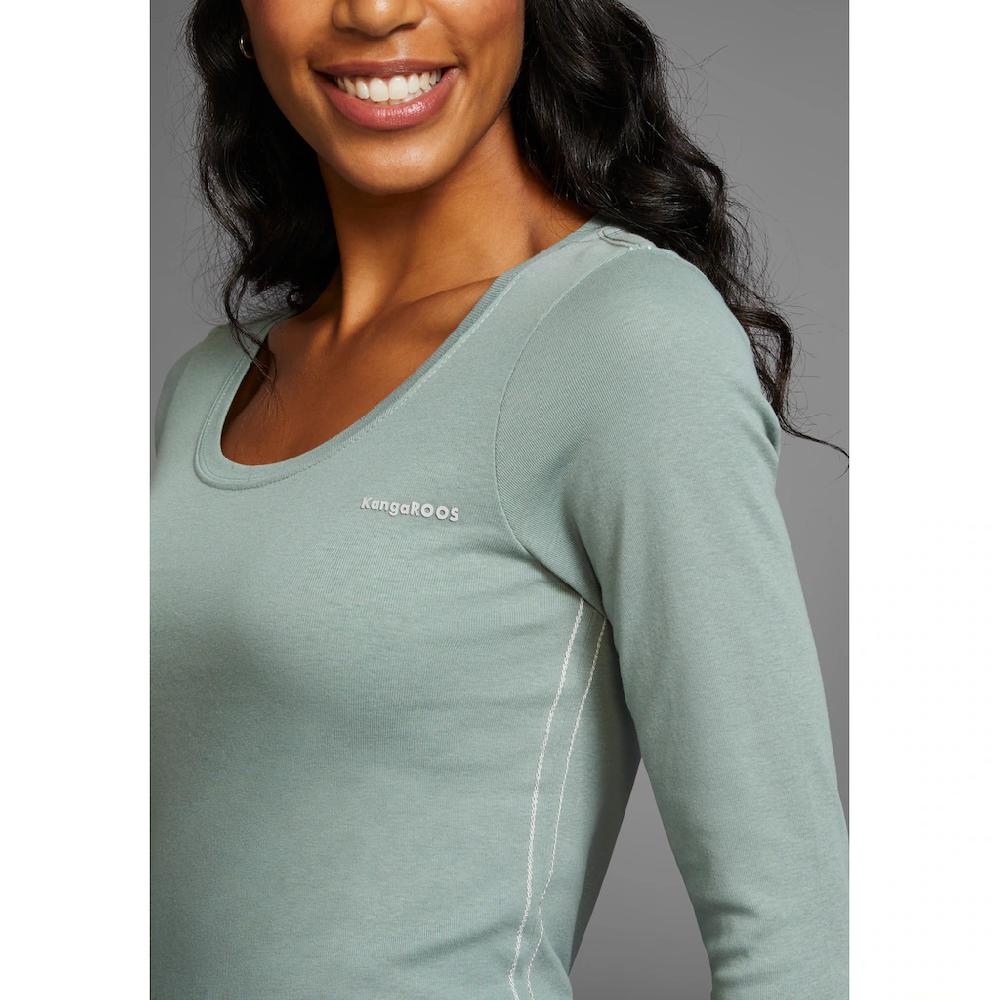KangaROOS Langarmshirt (Packung 2 Tlg. 2er-Pack) Langarm Unifarben Oder Meliert Rundhalsausschnitt