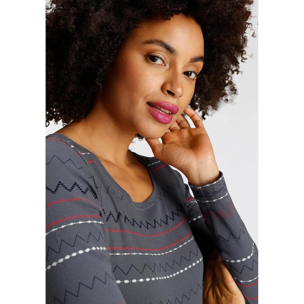 KangaROOS Langarmshirt Sehr Figurbetonte Passform Mit Zick-Zack-Muster Aus 100% Baumwolle