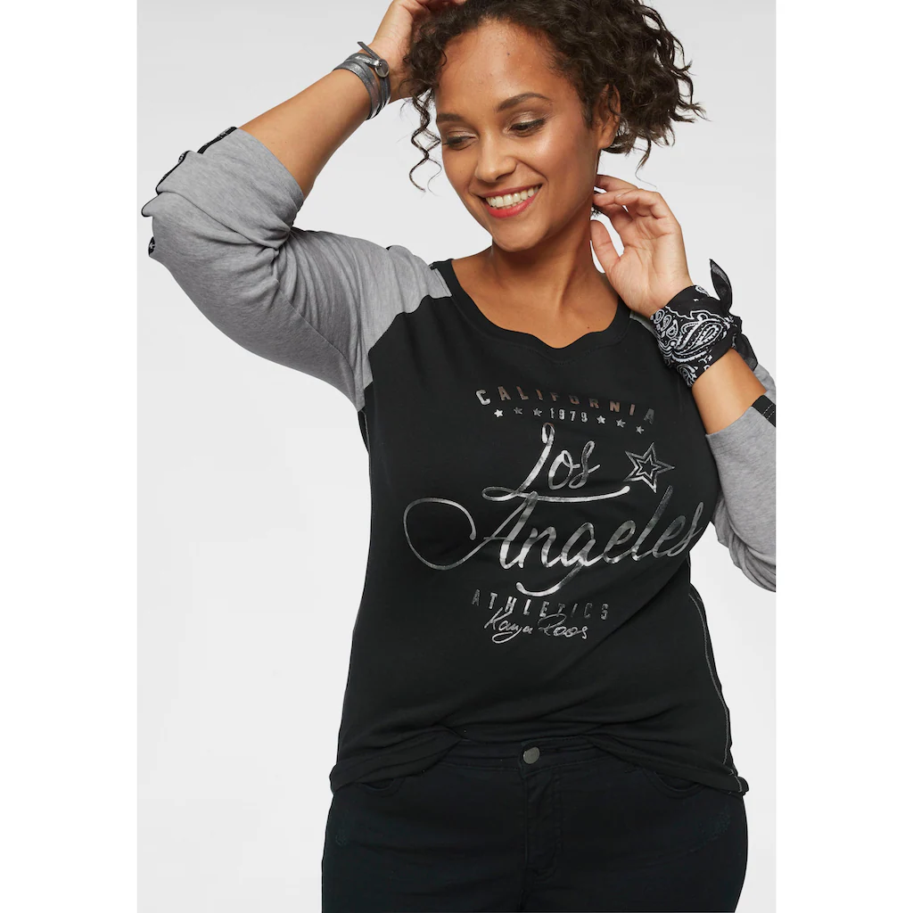 KangaROOS Longsleeve Langarm sehr figurbetonte Passform mit glänzendem Metallic-Druck