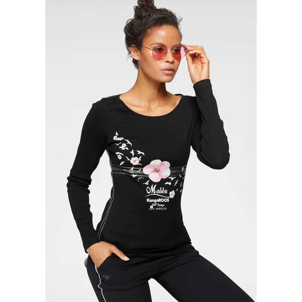 KangaROOS Longsleeve Langarm sehr figurbetonter Schnitt mit Print