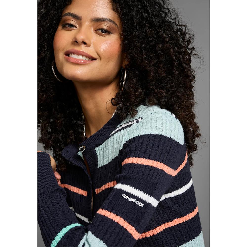 KangaROOS Strickjacke Mit Zopfmuster Und Streifen