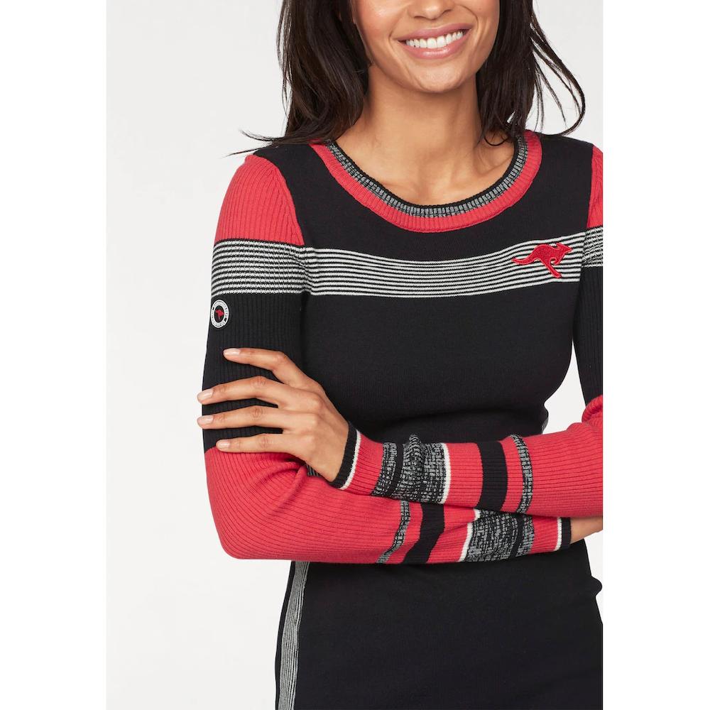 KangaROOS Strickkleid Figurbetont Lang Sportiver Look Aus Baumwollmix Langarm