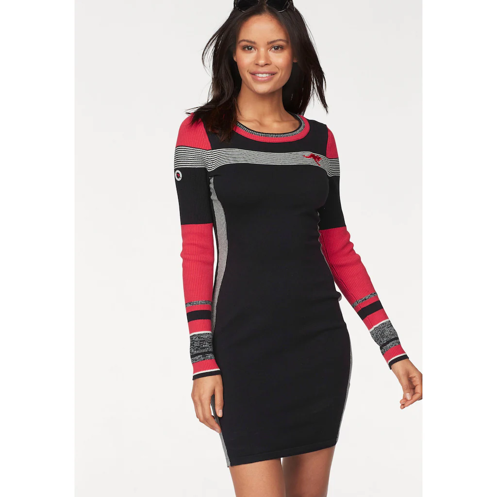 KangaROOS Strickkleid figurbetont lang sportiver Look aus Baumwollmix Langarm