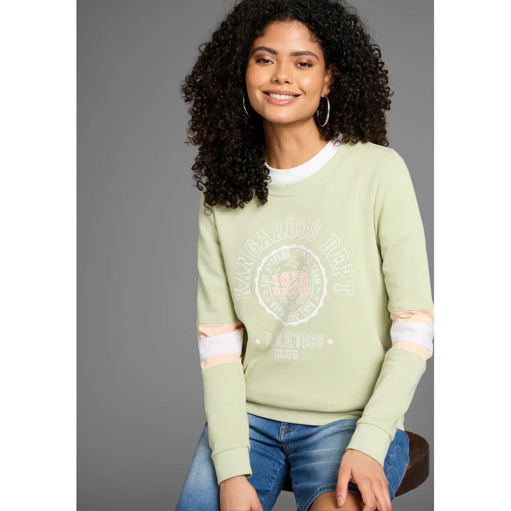KangaROOS Sweatshirt Langarm figurumschmeichelnde Passform bedruckte Optik